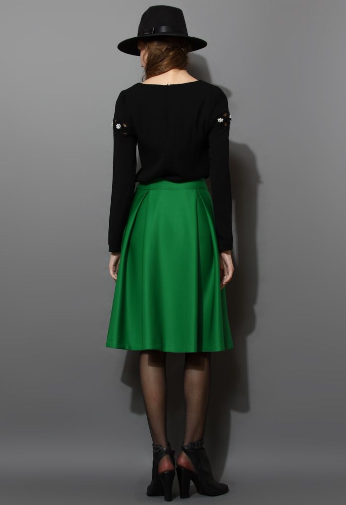 Full A-line Midi Skirt in Green
