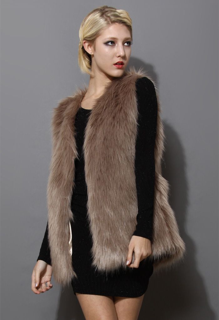 Mid-Length Brown Faux Fur Vest - Retro, Indie and Unique Fashion