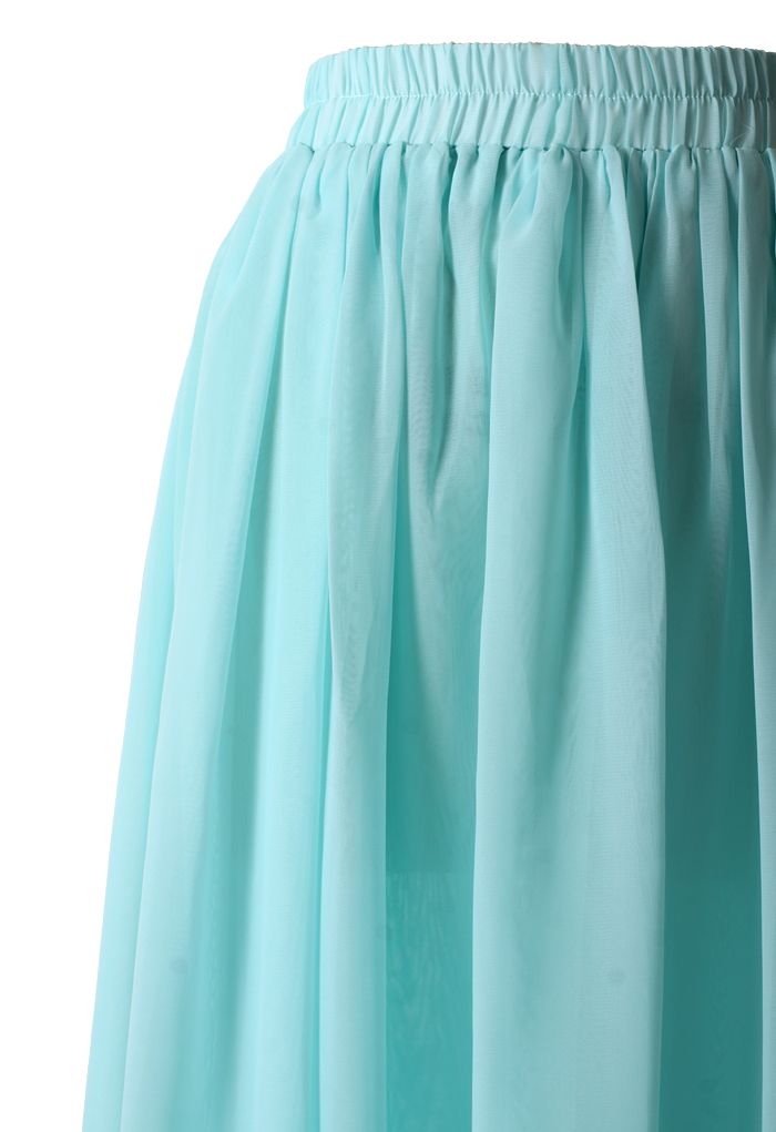Mint Blue Pleated Maxi Skirt  