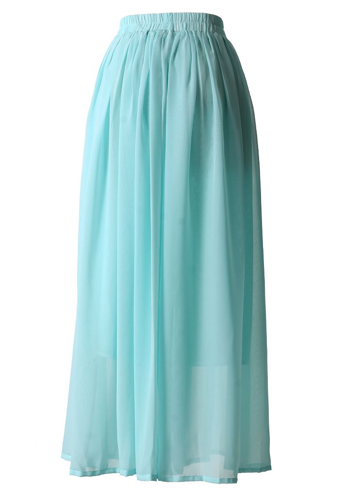Mint Blue Pleated Maxi Skirt - Retro, Indie and Unique Fashion