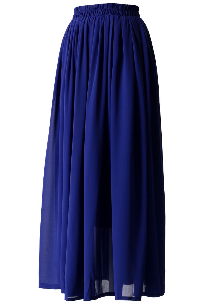 Blue Pleated Maxi Skirt  