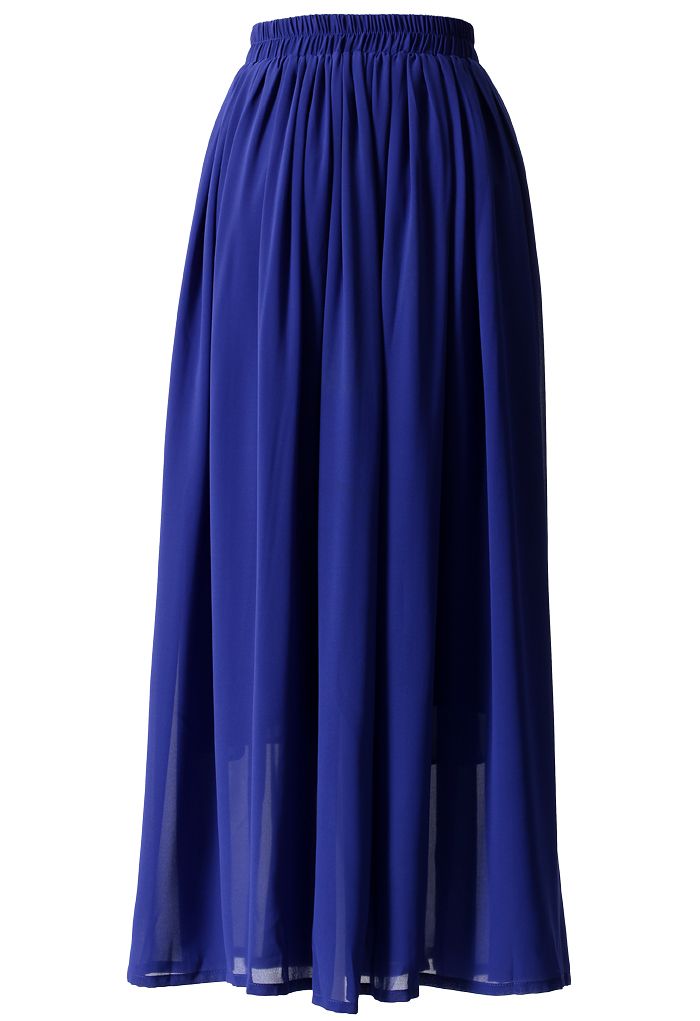 Blue Pleated Maxi Skirt  