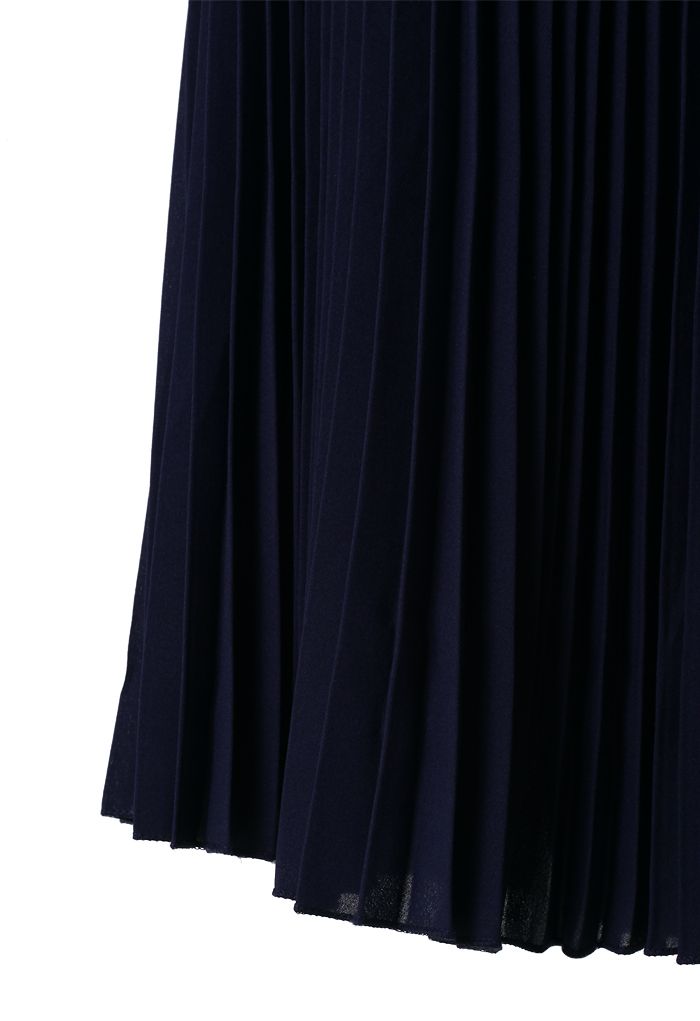 Chiffon Navy Blue Pleated Maxi Skirt - Retro, Indie and Unique Fashion