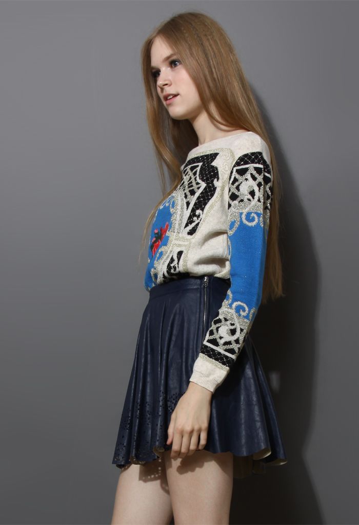 Retro Flower Baroque Pattern Sweater in Ivory