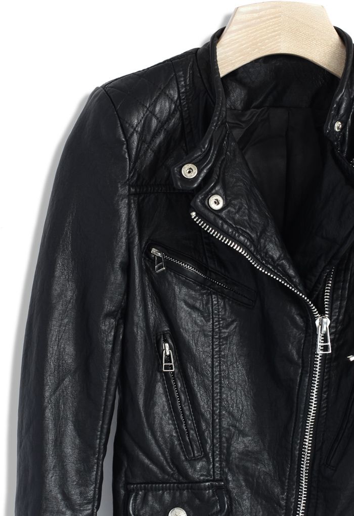 Chicwish Stud Button Faux Leather Moto Jacket
