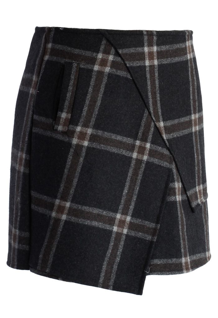 Asymmetric Tartan Wool-blend Bud Skirt