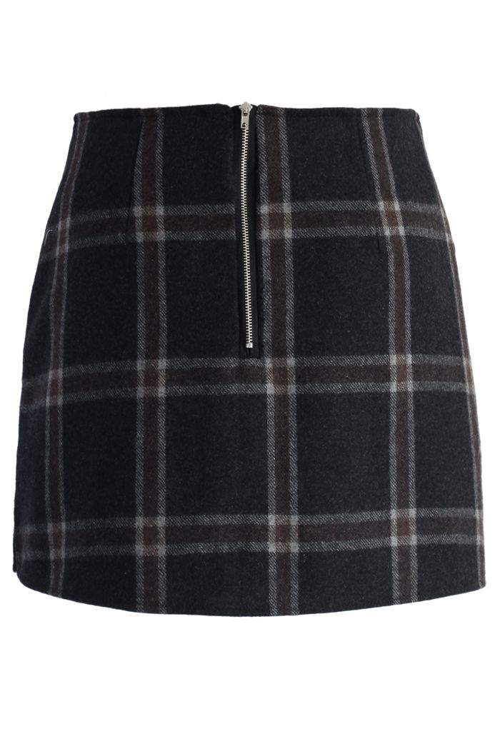 Asymmetric Tartan Wool-blend Bud Skirt