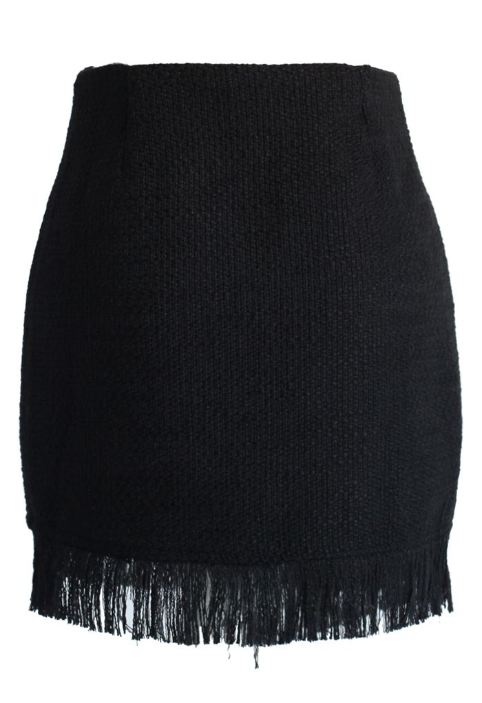 Tasseled Tweed Flap Skirt 