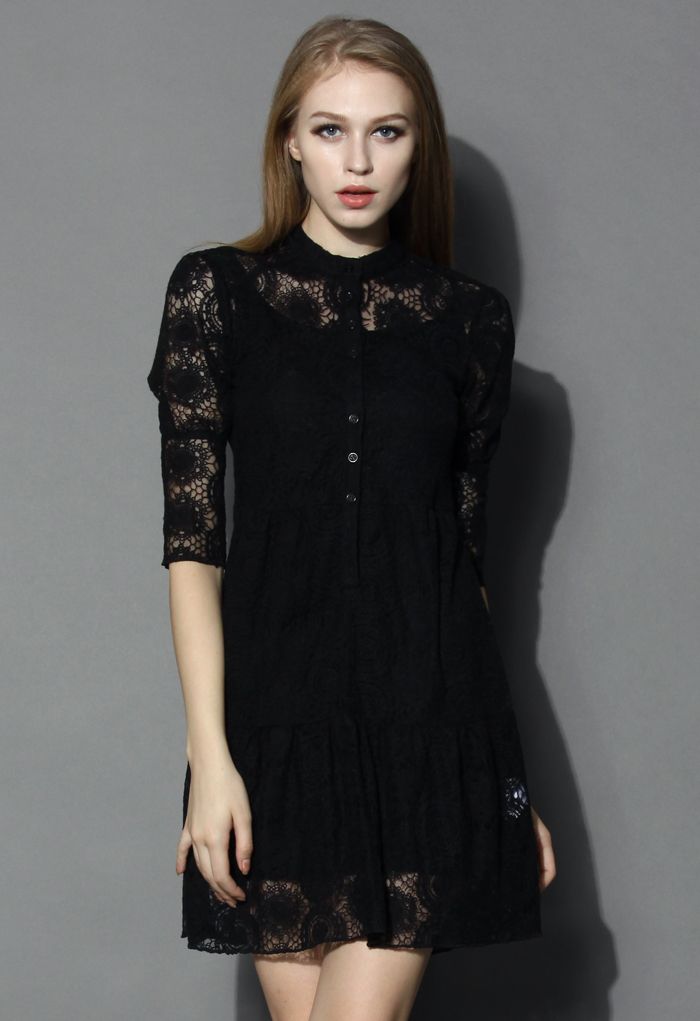 Sunflower Crochet Dress in Black