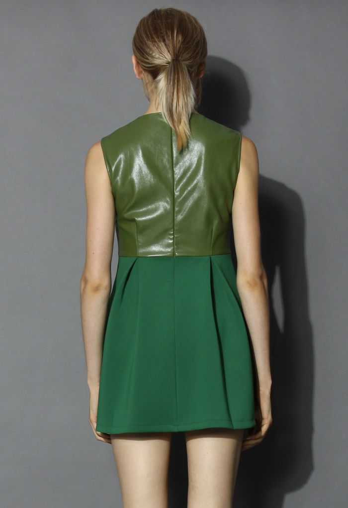Two-tone Faux Leather Panel Dress 