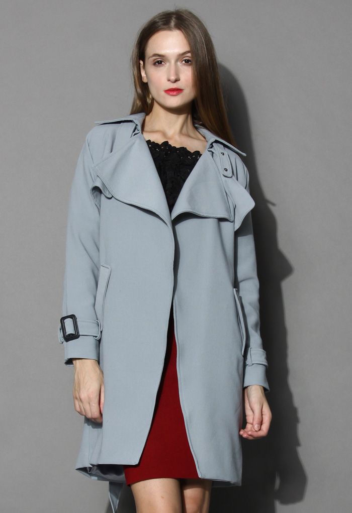 Textured Belted Trench Coat in Grey