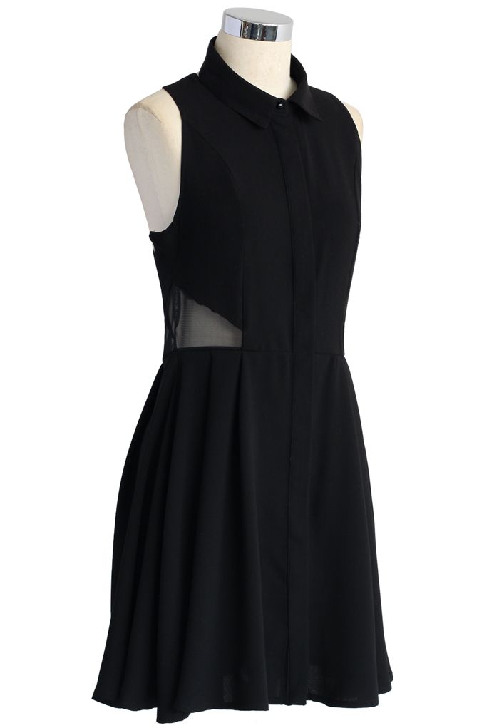Chic Open Back Black Dress with Mesh Insert