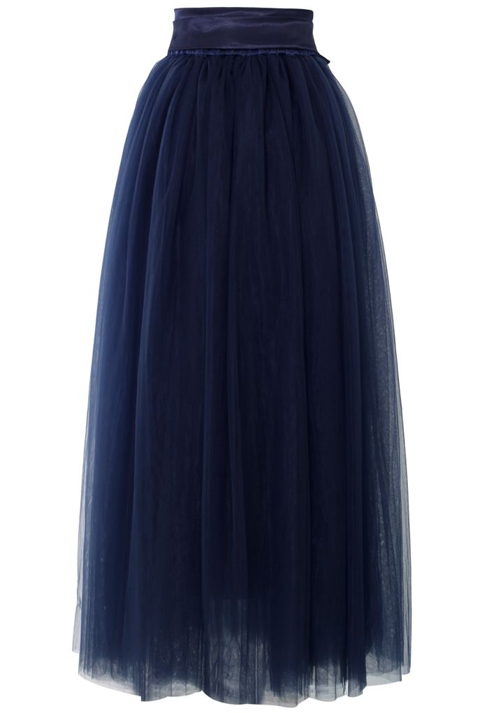 Amore Maxi Tulle Prom Skirt in Navy