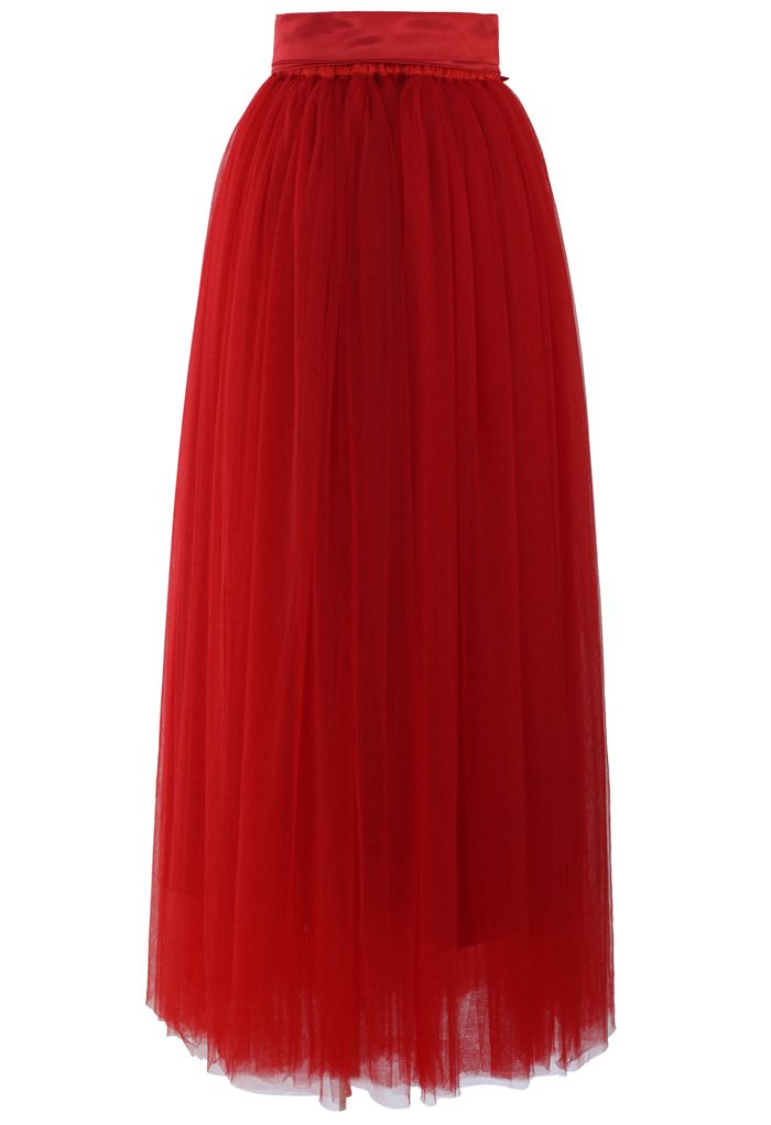 Amore Maxi Tulle Prom Skirt in Red