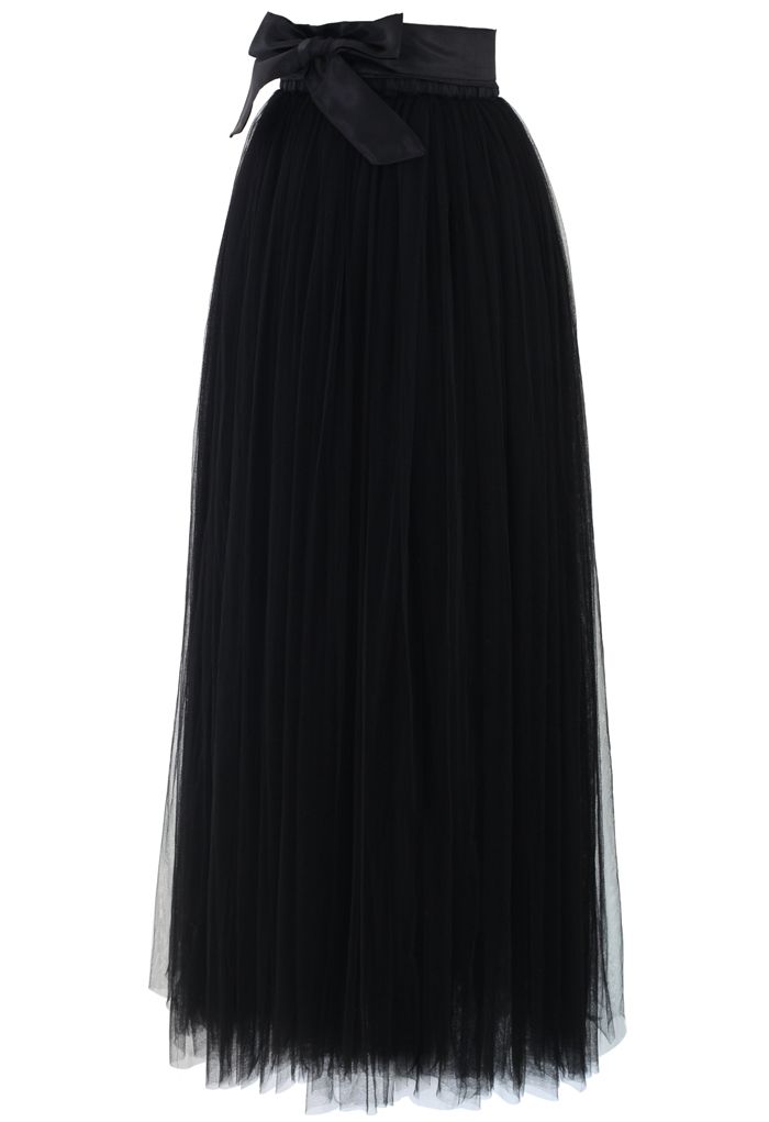 Amore Maxi Tulle Prom Skirt in Black