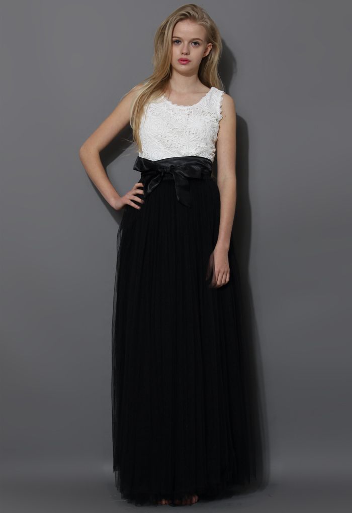 Amore Maxi Tulle Prom Skirt in Black