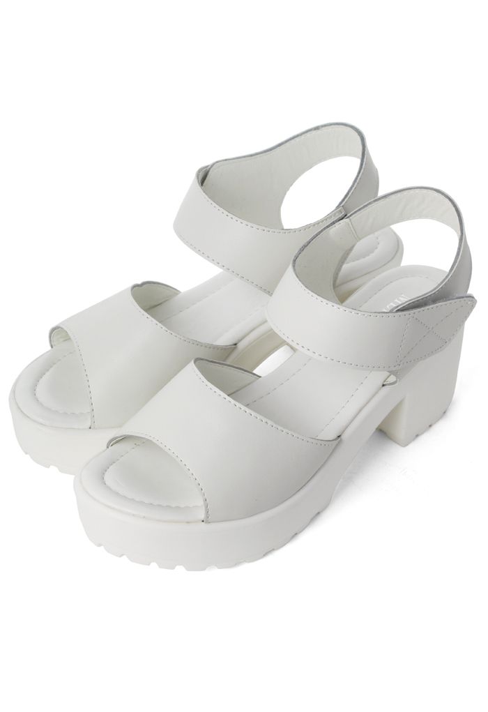 Block-Heel Leather Sandals in White