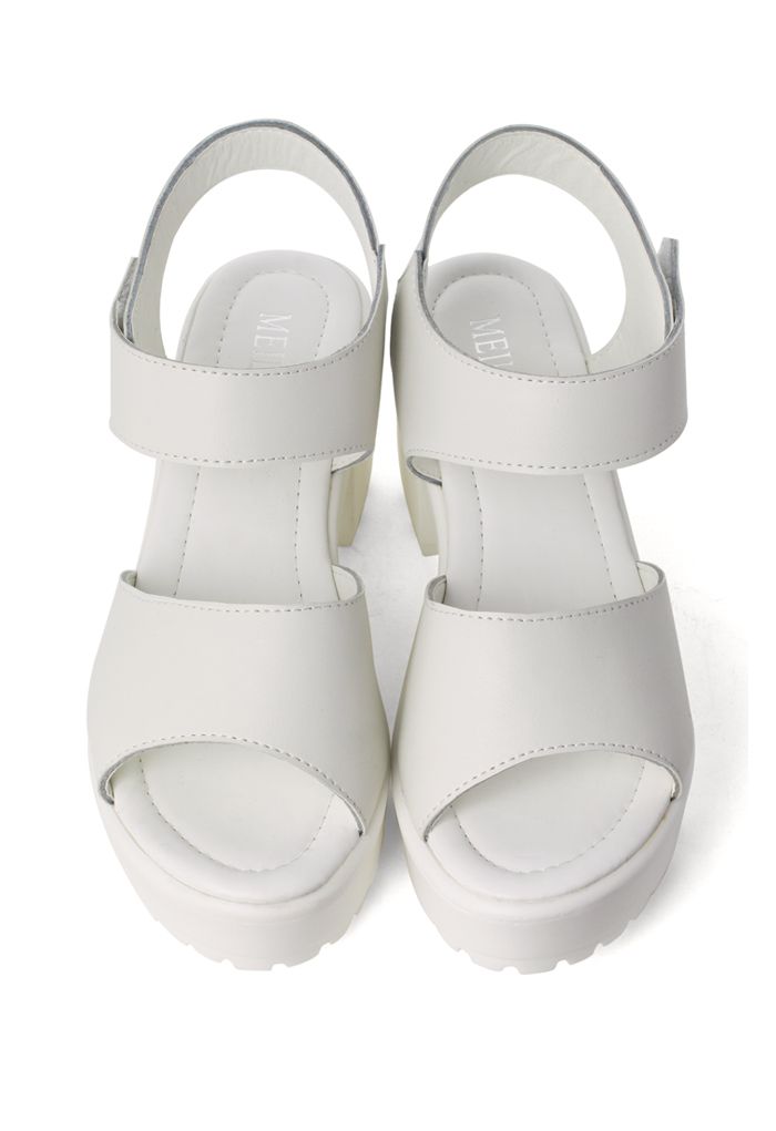 Block-Heel Leather Sandals in White - Retro, Indie and Unique Fashion