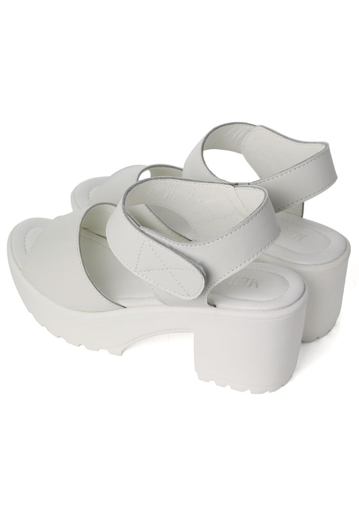Block-Heel Leather Sandals in White