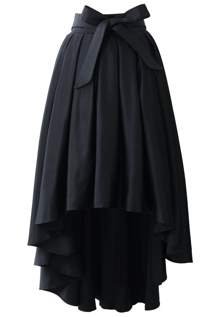 Bowknot Asymmetric Waterfall Skirt in Black 