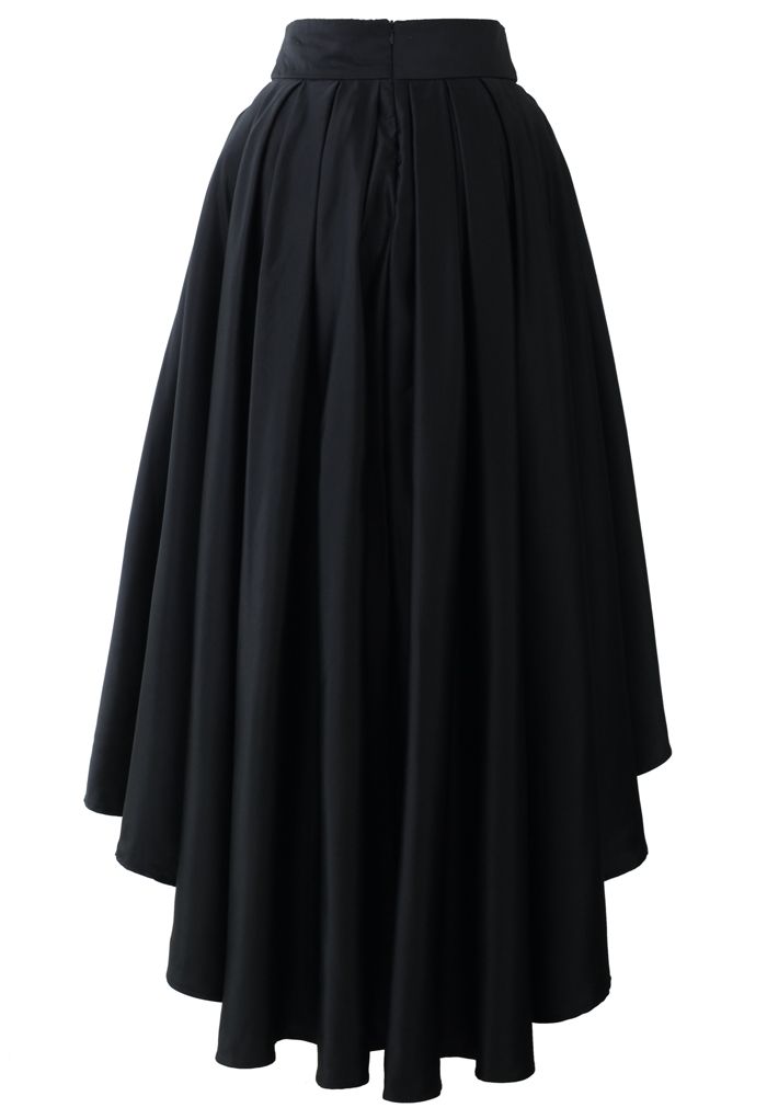 Bowknot Asymmetric Waterfall Skirt in Black 