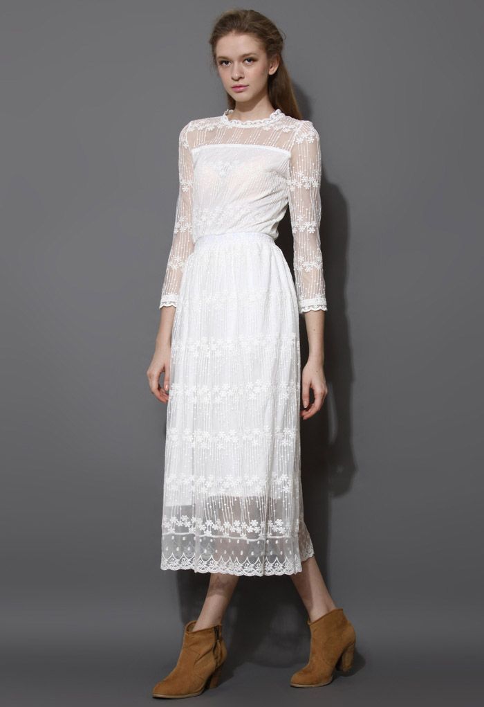 Full of Grace White Lace Mesh Maxi Dress