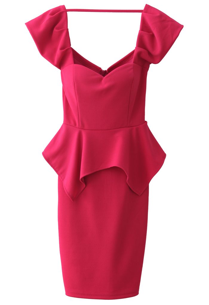 Hot-pink Peplum Prom Dress 