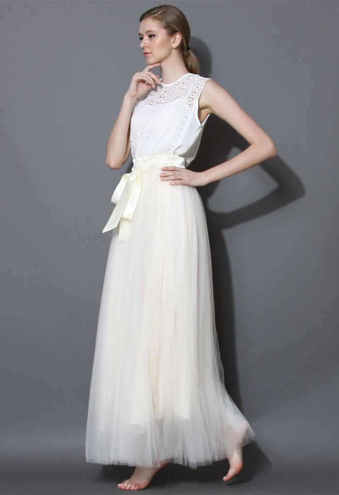 Amore Maxi Tulle Prom Skirt in Beige