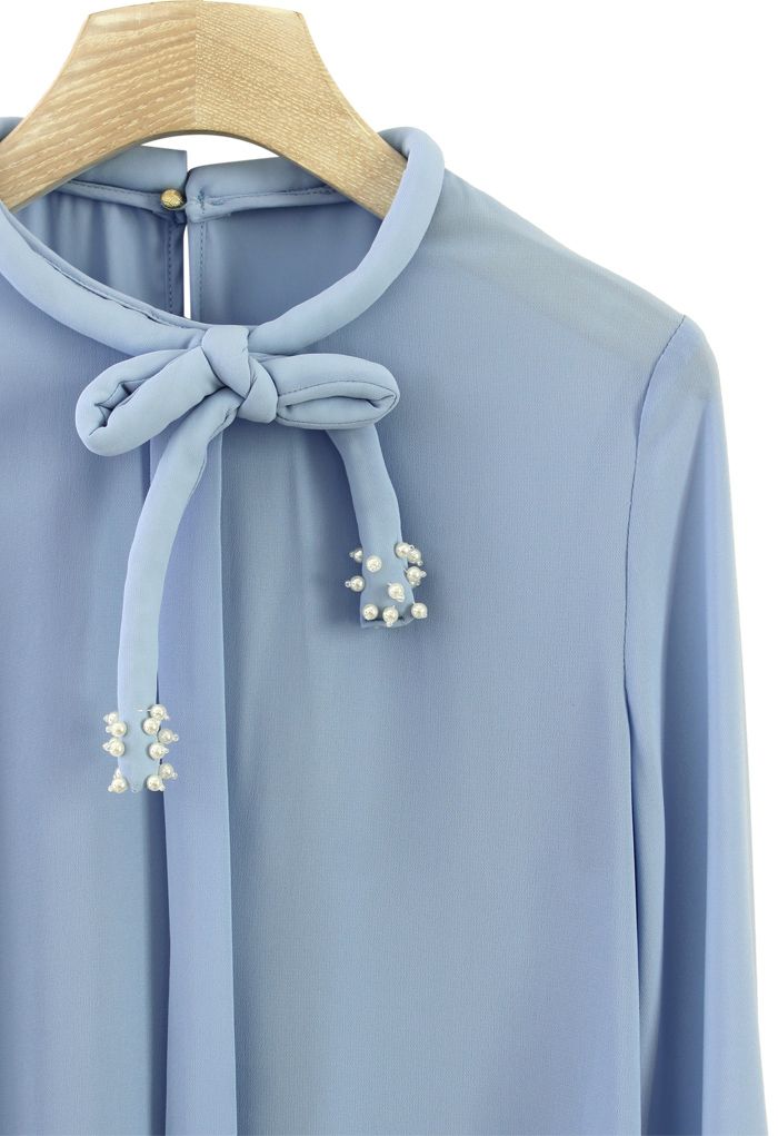 Crepe Top with Self-tie Bow Decor