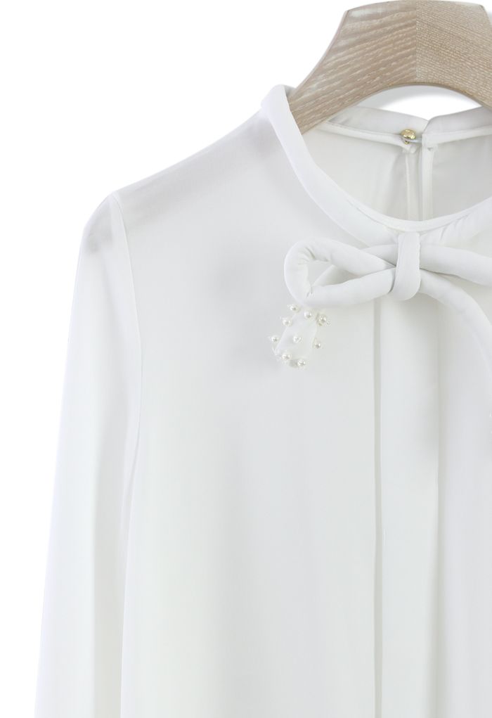 Crepe Top with Self-tie Bow Decor