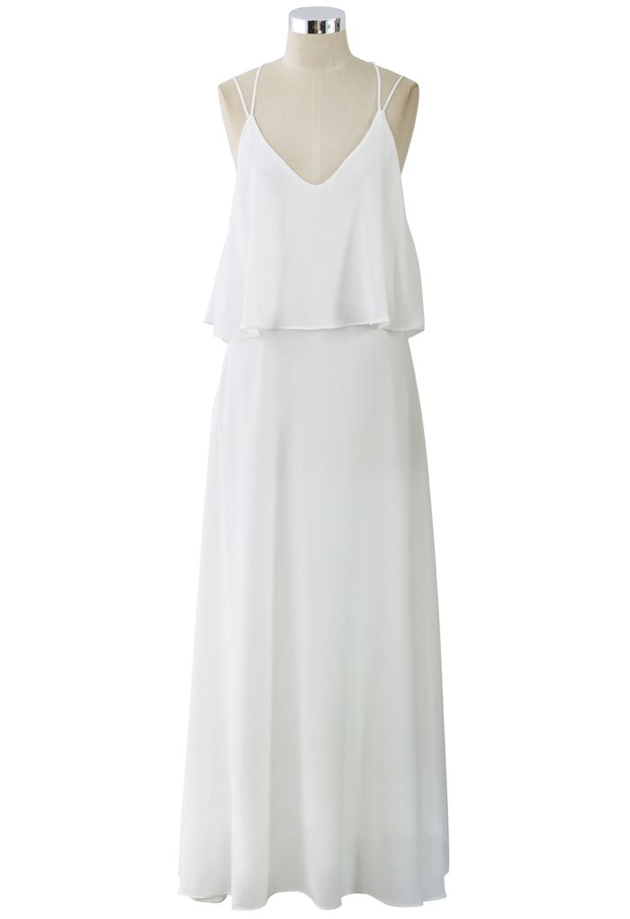 Flowing Rhythm Tiered Cami Dress in White