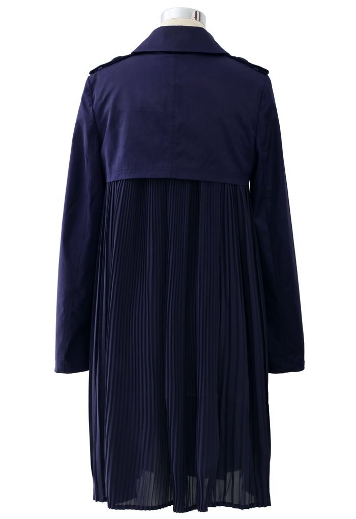 Chic Pleats Double Breasted Coat in Navy 