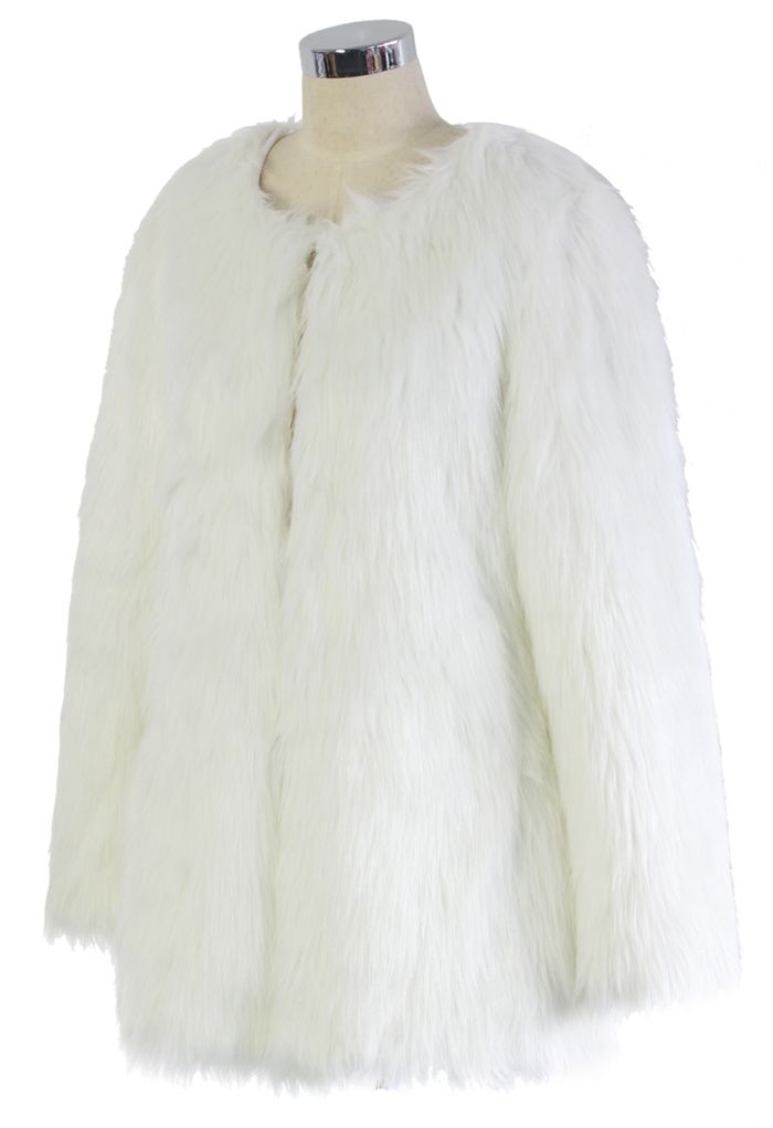 Chicwish Glam White Faux Fur Coat