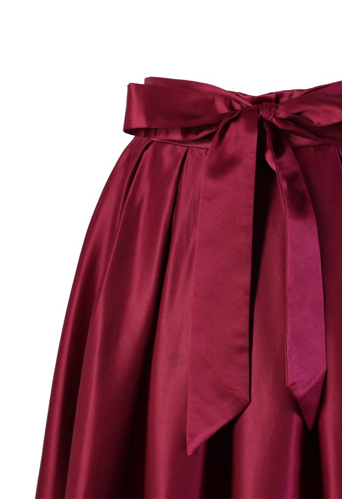 Bowknot Asymmetric Waterfall Skirt in Wine Red