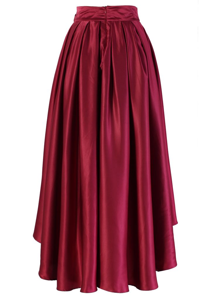 Bowknot Asymmetric Waterfall Skirt in Wine Red