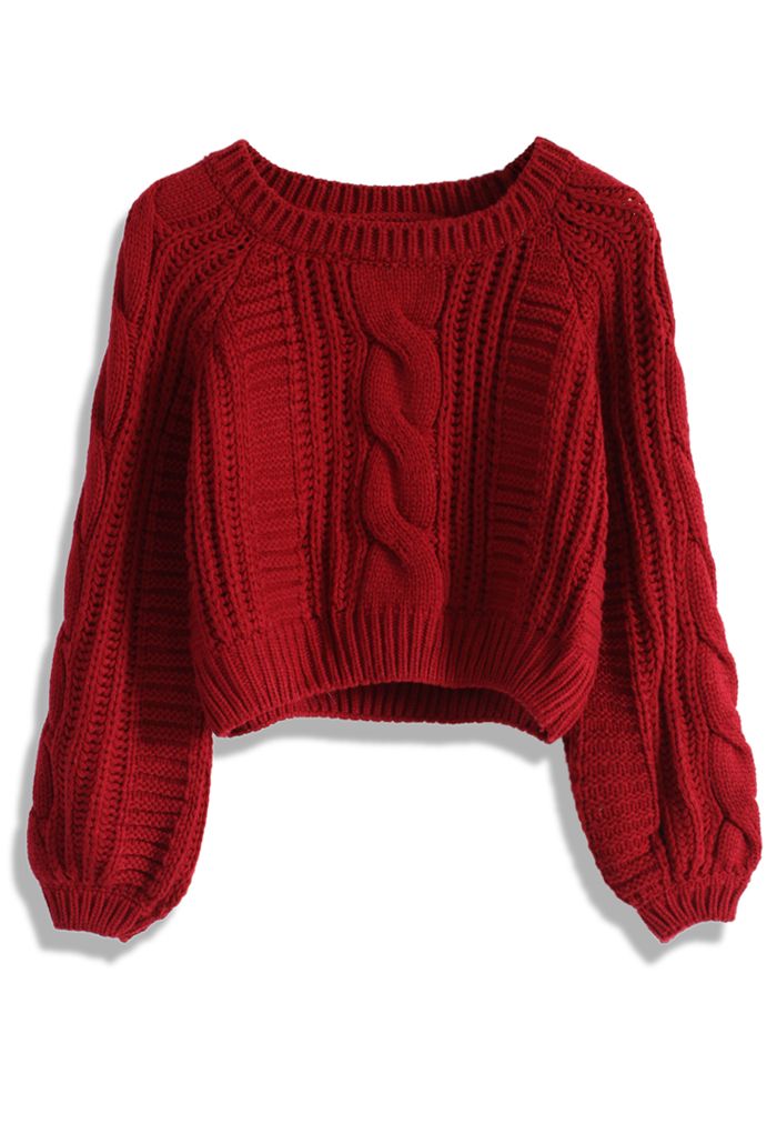 Cable Knit Crop Sweater in Wine