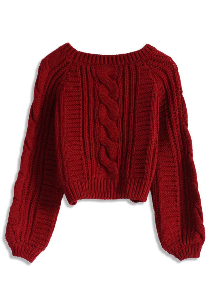 Cable Knit Crop Sweater in Wine