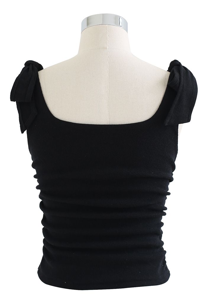 Ruched Side Tie-Bow Crop Cami Top in Black
