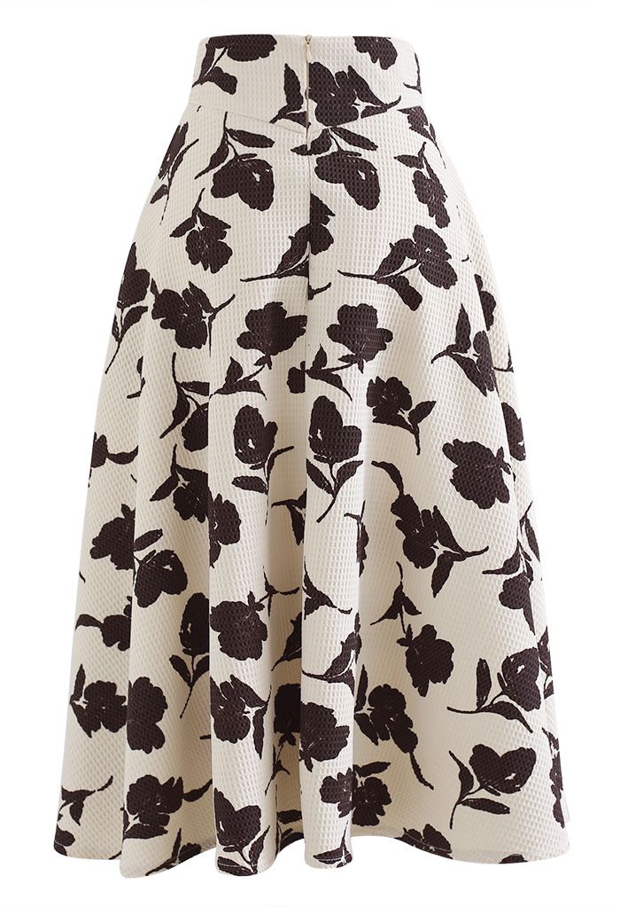 Floral Shadow Honeycomb Flare Skirt in Cream