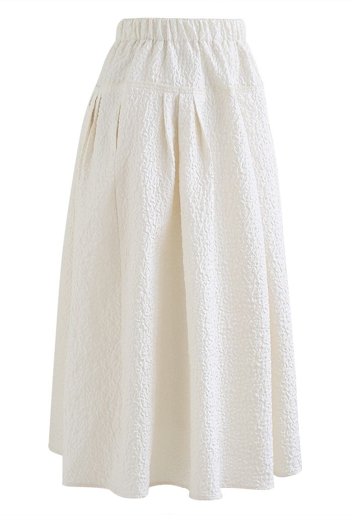 Side Pocket Pleated Embossed Midi Skirt in Cream - Retro, Indie and ...