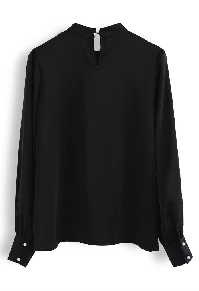 Shimmer Bowknot Satin Shirt in Black