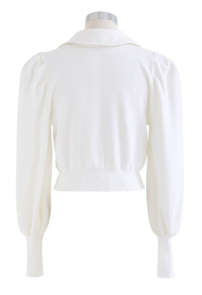 Detachable Collar Crop Knit Top in White