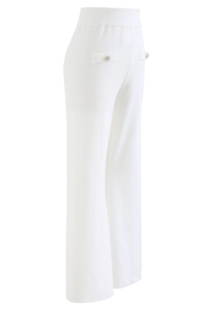 Straight Leg Buttoned Knit Pants in White