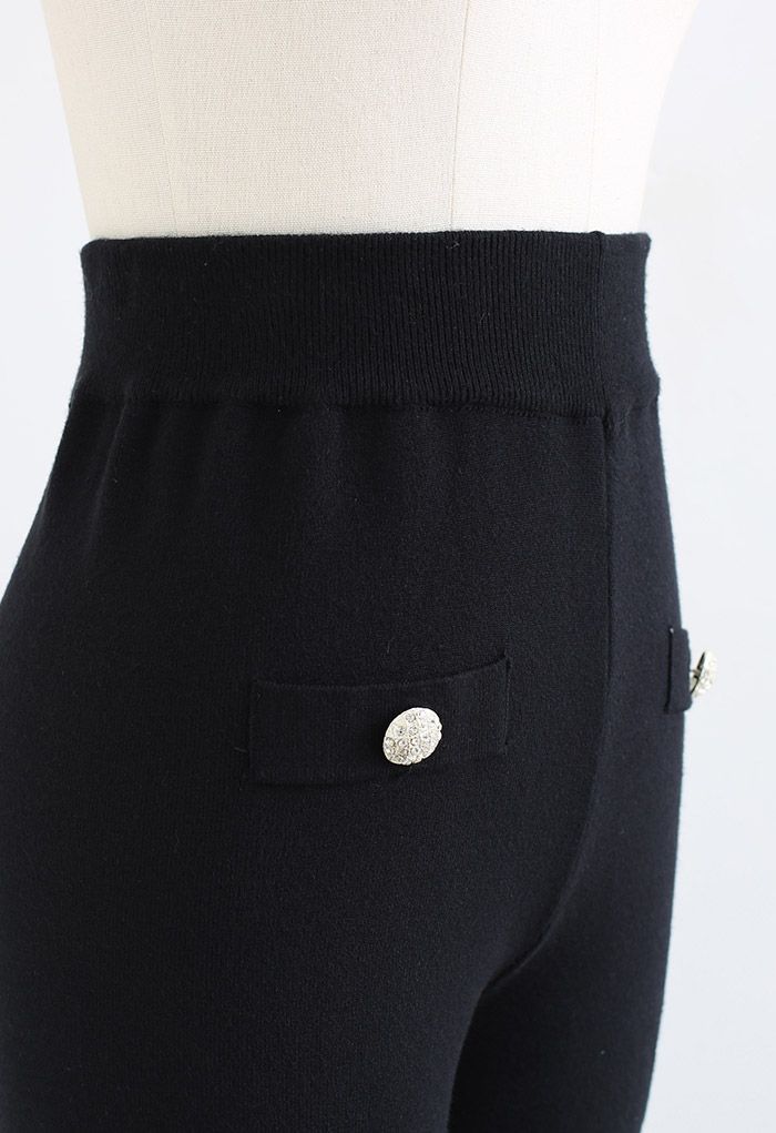 Straight Leg Buttoned Knit Pants in Black - Retro, Indie and Unique Fashion