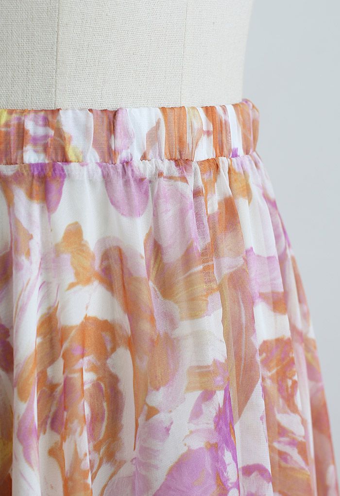 Rose Painting Chiffon Maxi Skirt