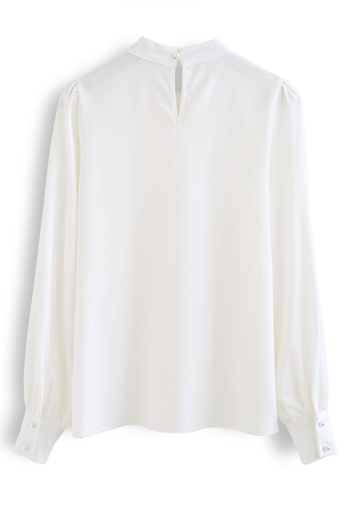 Shimmer Bowknot Satin Shirt in White