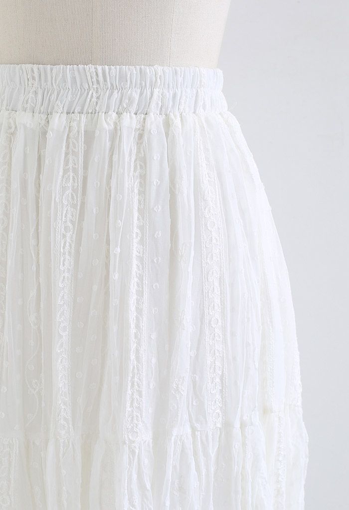 Flock Dots Embroidered Vine Pleated Skirt in White - Retro, Indie and ...