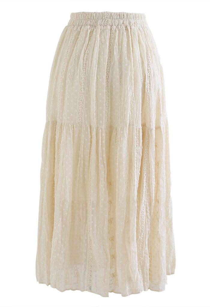 Flock Dots Embroidered Vine Pleated Skirt in Cream - Retro, Indie and ...