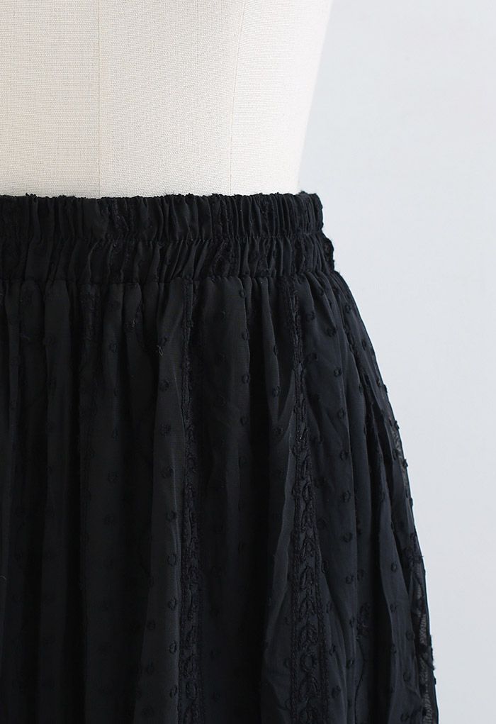 Flock Dots Embroidered Vine Pleated Skirt in Black - Retro, Indie and ...