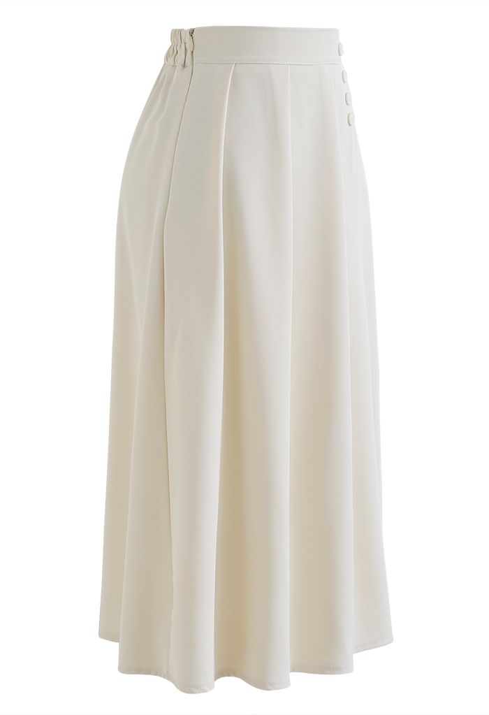 Four Buttons Decorated Pleated Skirt in Ivory - Retro, Indie and Unique ...
